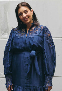 ONCE WAS - Mirador Cotton Silk Lace Maxi Dress in Night Sky