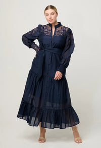 ONCE WAS - Mirador Cotton Silk Lace Maxi Dress in Night Sky