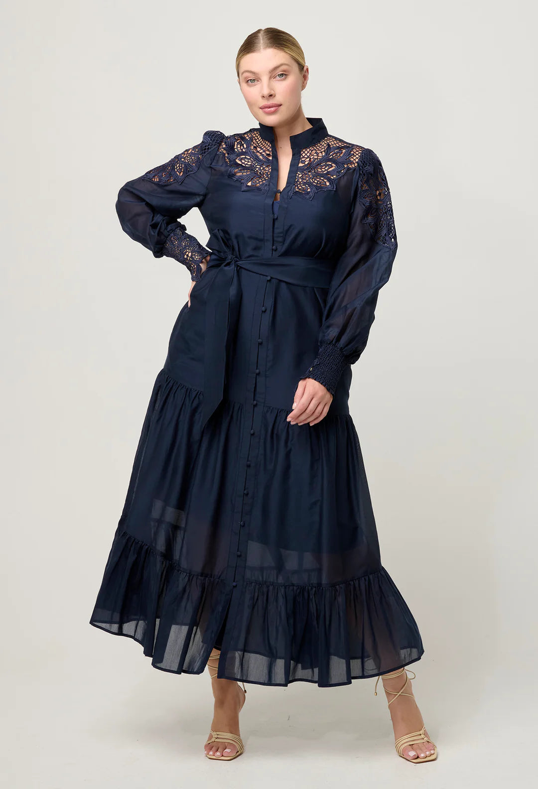 ONCE WAS - Mirador Cotton Silk Lace Maxi Dress in Night Sky