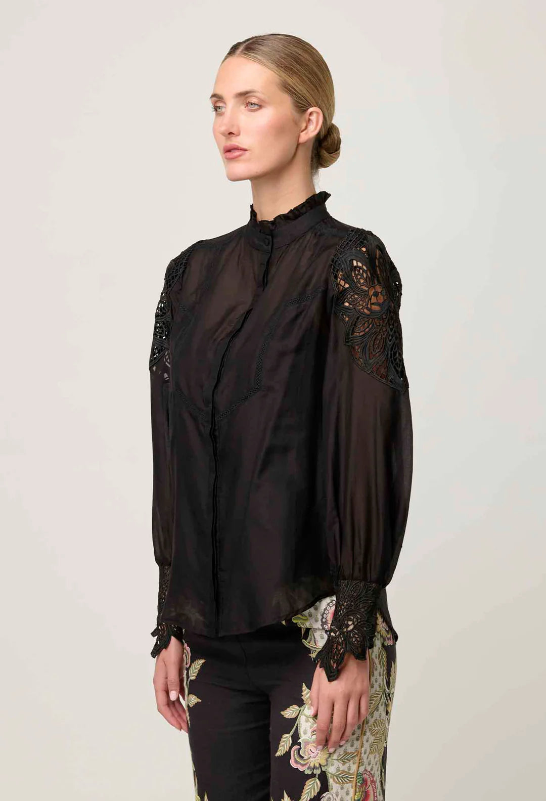ONCE WAS - Sevilla Cotton Silk Shirt in Black/Onyx