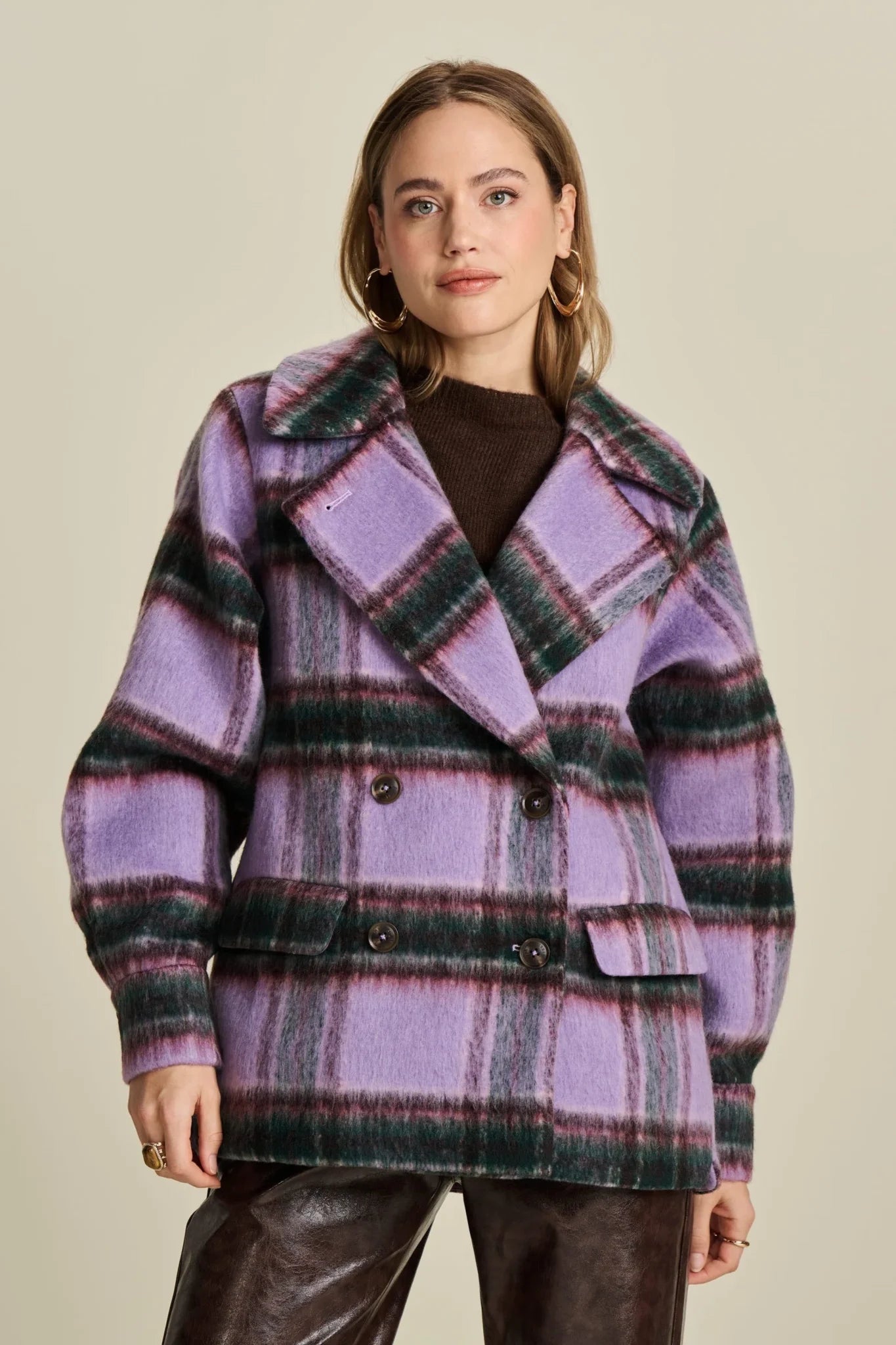 POM Amsterdam - Check Coat Brushed Lavender