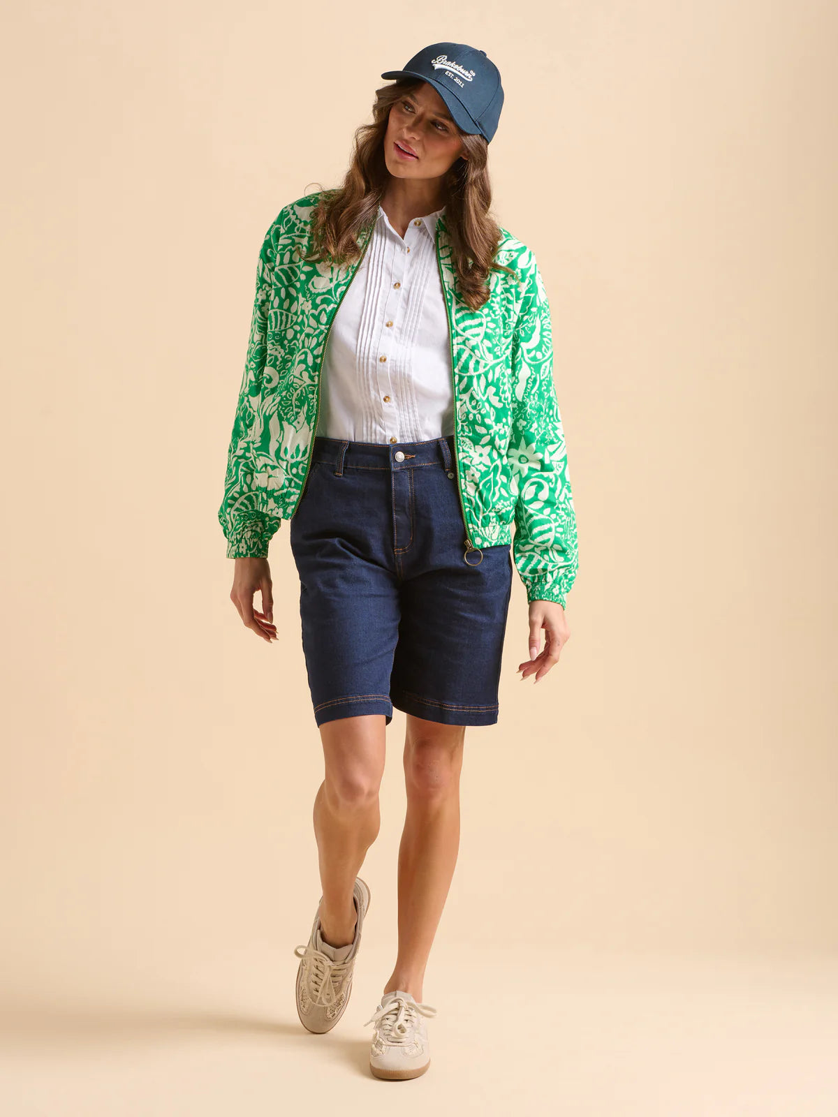 Brakeburn - Pin Tuck Bomber Jacket Green Wildflowers