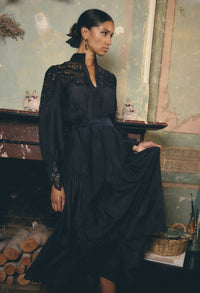 ONCE WAS - Mirador Cotton Silk Lace Maxi Dress in Night Sky