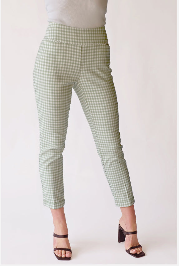 UP! Pants - Honeydew Gingham Techno Crop Pant 25 inch