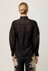 ONCE WAS - Sevilla Cotton Silk Shirt in Black/Onyx