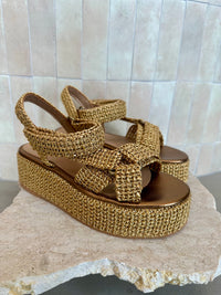 Fiorina - Jess Metallic Bronze Gold Woven Platform Sandal