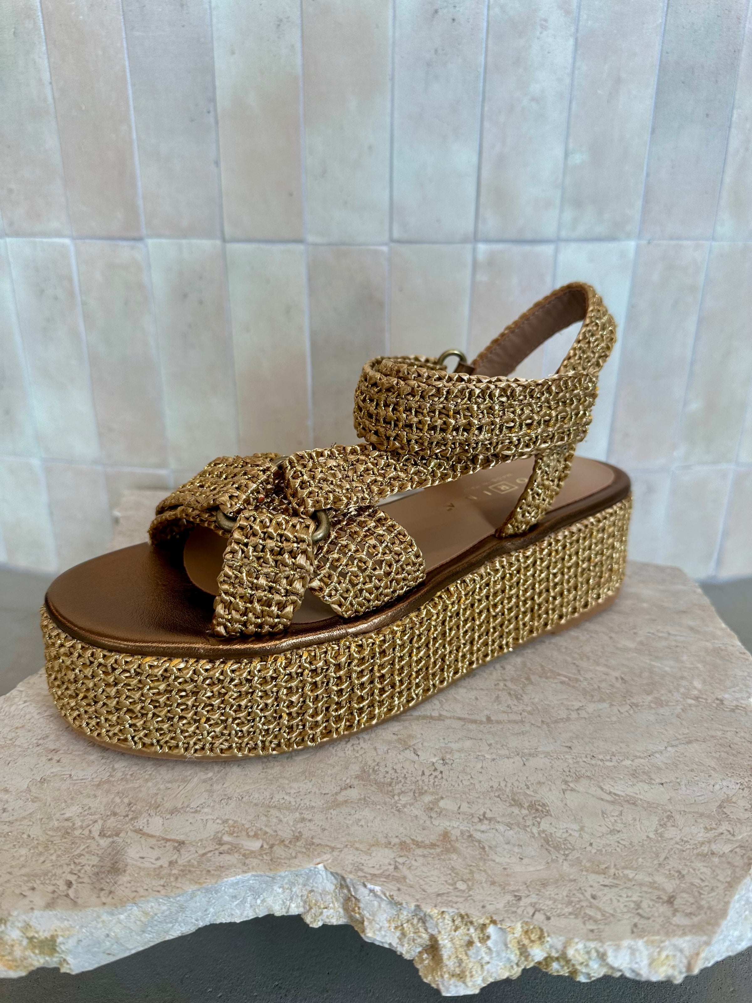 Fiorina - Jess Metallic Bronze Gold Woven Platform Sandal