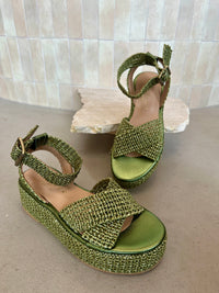 Fiorina - Chloe Metallic Green Woven Platform Sandal