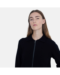 Yerse - Collared Zip Knit Top Black
