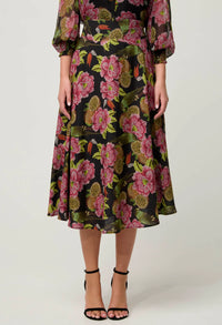 ONCE WAS - Estrella Linen Viscose Skirt in Winter Granadilla