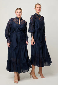 ONCE WAS - Mirador Cotton Silk Lace Maxi Dress in Night Sky