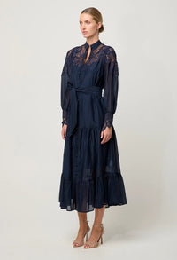 ONCE WAS - Mirador Cotton Silk Lace Maxi Dress in Night Sky