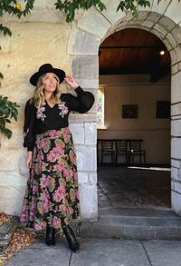 ONCE WAS - Estrella Linen Viscose Skirt in Winter Granadilla