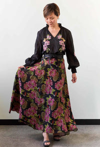 ONCE WAS - Estrella Linen Viscose Skirt in Winter Granadilla