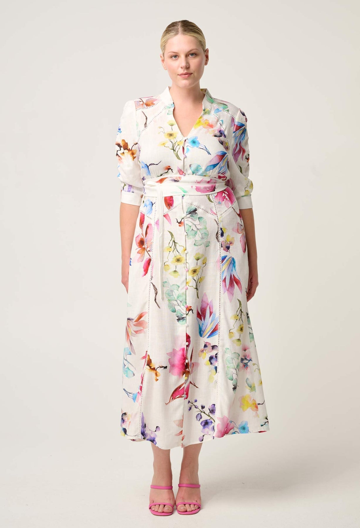 ONCE WAS - Xenia Yoke Linen Viscose Dress in Plume Blossom