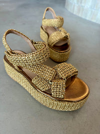 Fiorina - Jess Metallic Bronze Gold Woven Platform Sandal