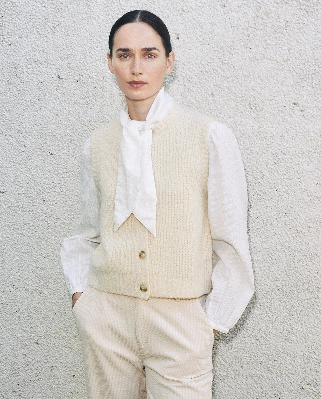 Yerse - Knitted Vest Waistcoat Ecru