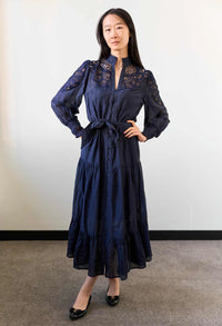 ONCE WAS - Mirador Cotton Silk Lace Maxi Dress in Night Sky