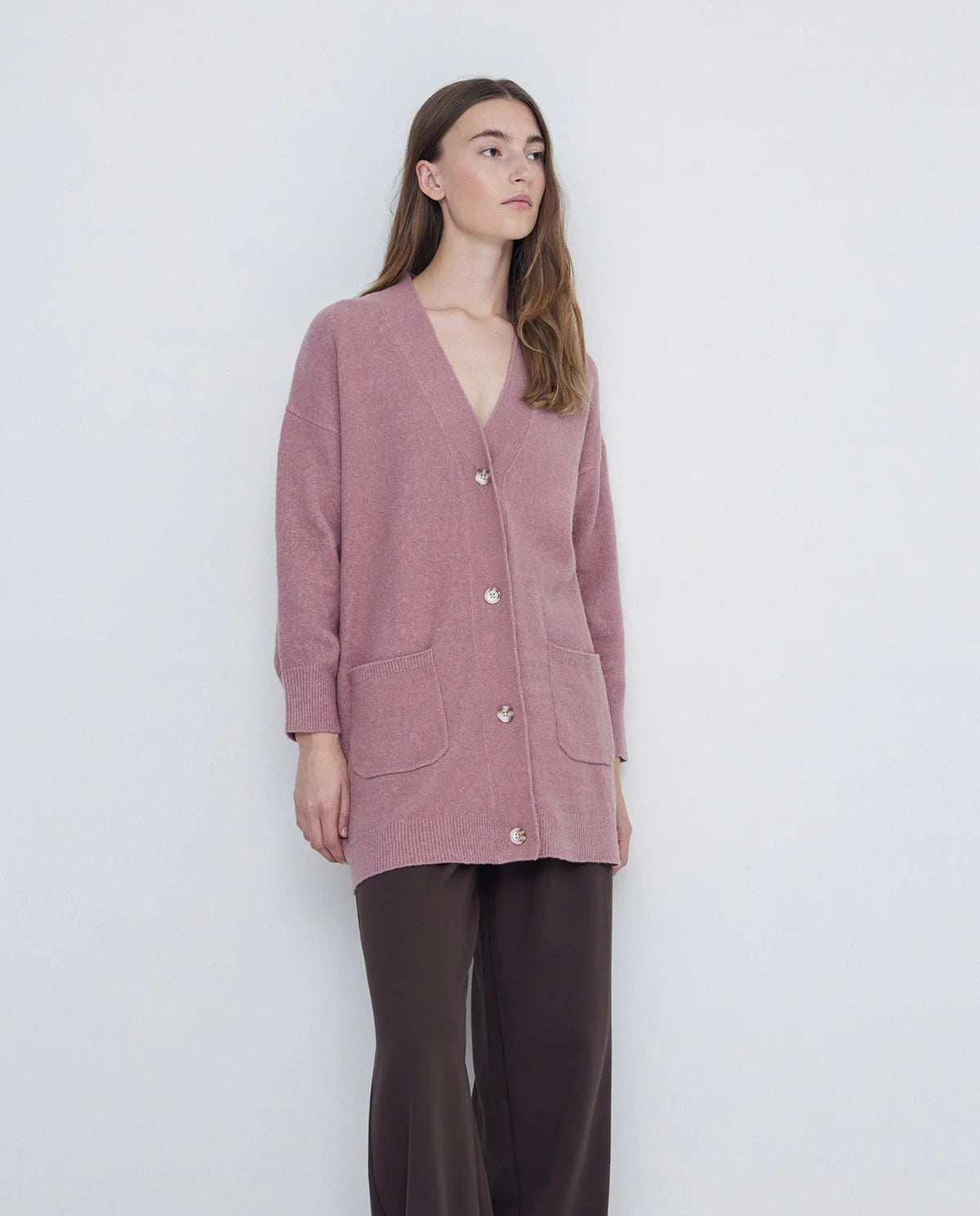 Yerse - Mid Length Cardigan Rose Pale Pink