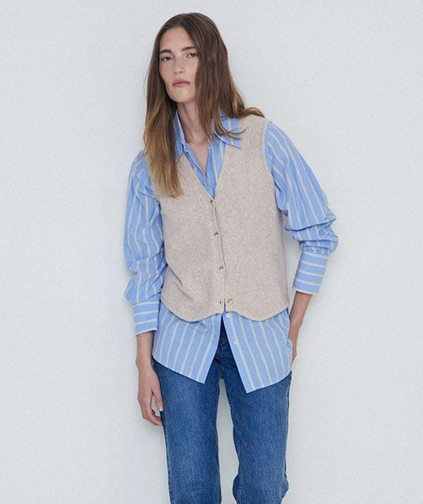 Yerse - Felted V-neck Vest Stone