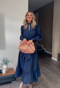 ONCE WAS - Mirador Cotton Silk Lace Maxi Dress in Night Sky