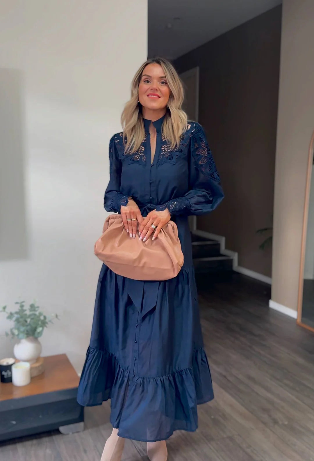 ONCE WAS - Mirador Cotton Silk Lace Maxi Dress in Night Sky