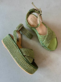 Fiorina - Chloe Metallic Green Woven Platform Sandal