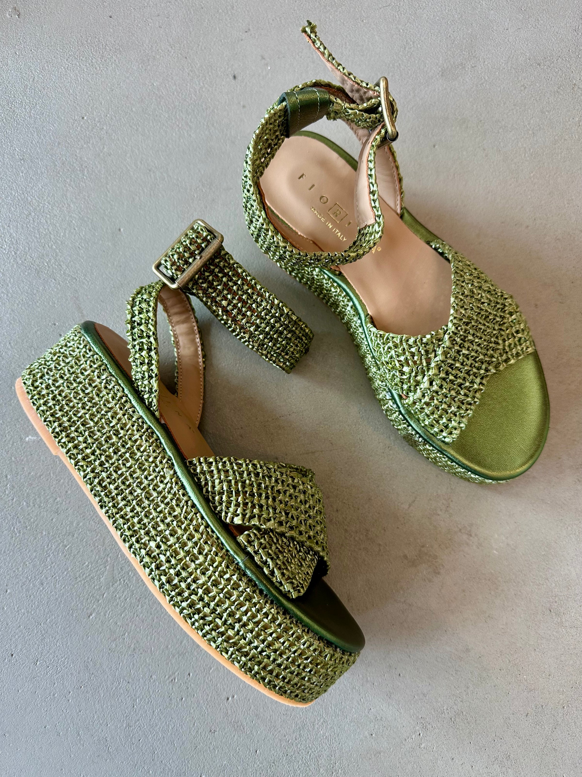 Fiorina - Chloe Metallic Green Woven Platform Sandal