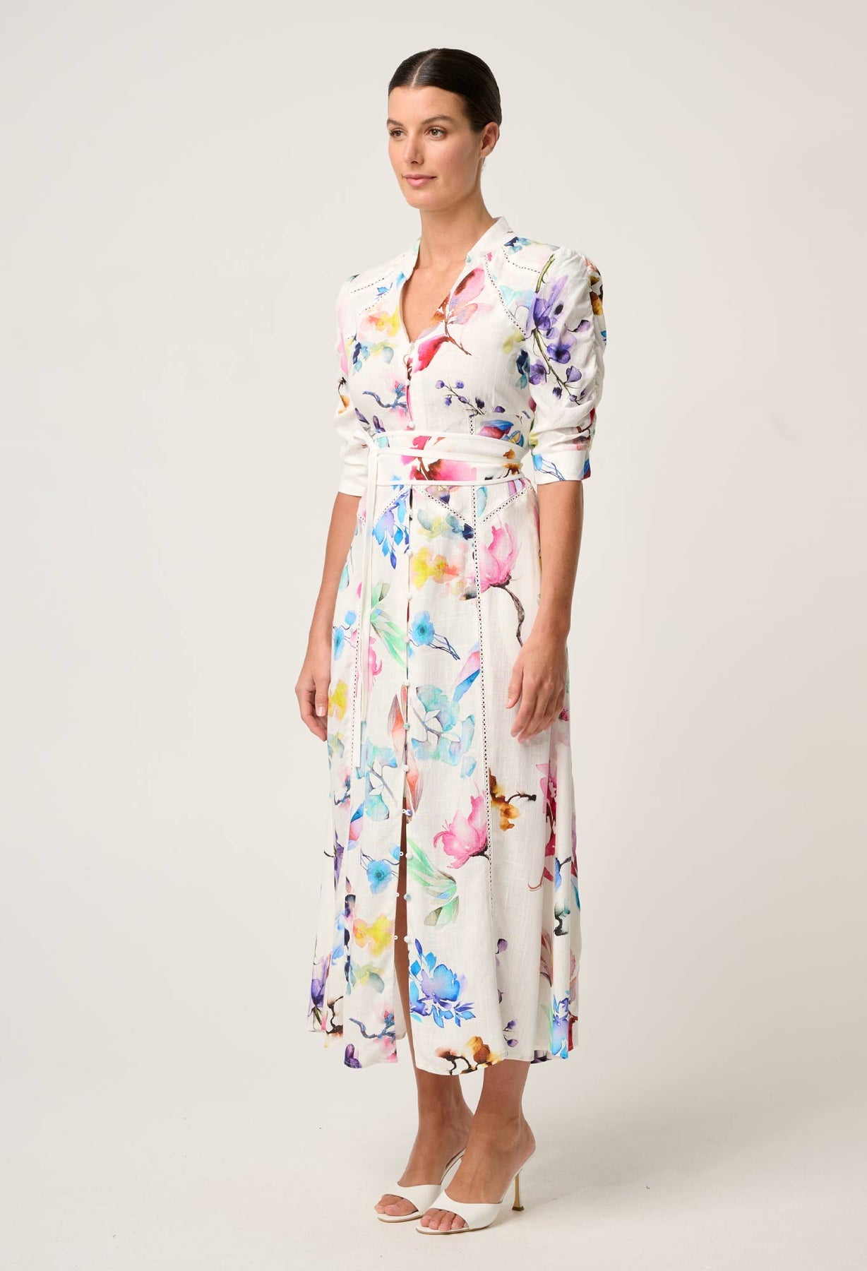 ONCE WAS - Xenia Yoke Linen Viscose Dress in Plume Blossom