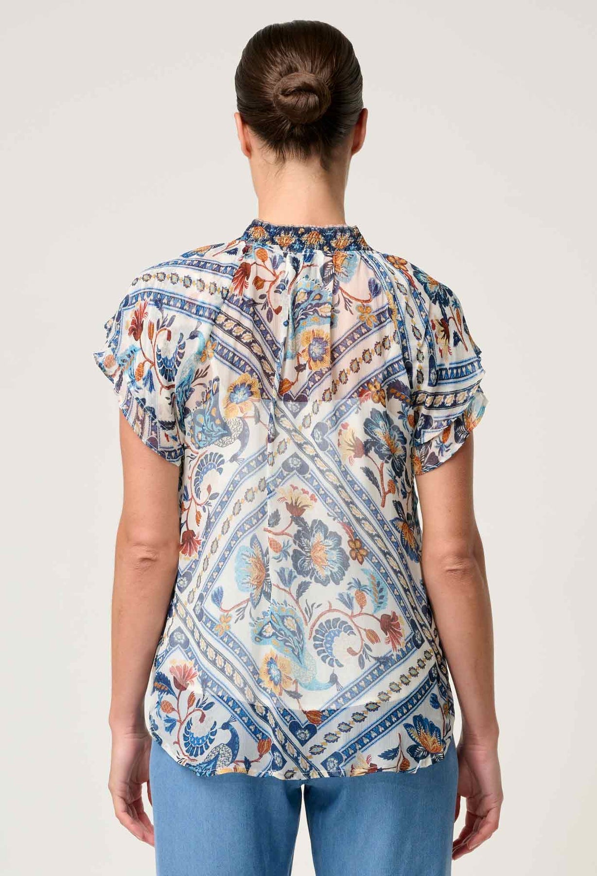 ONCE WAS - Calandra Viscose Yoryu Flutter Sleeve Top in Petinos Floros