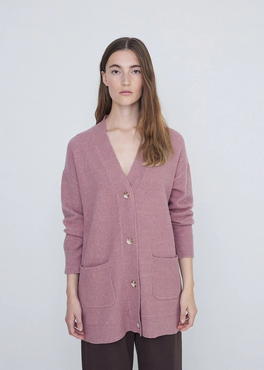 Yerse - Mid Length Cardigan Rose Pale Pink