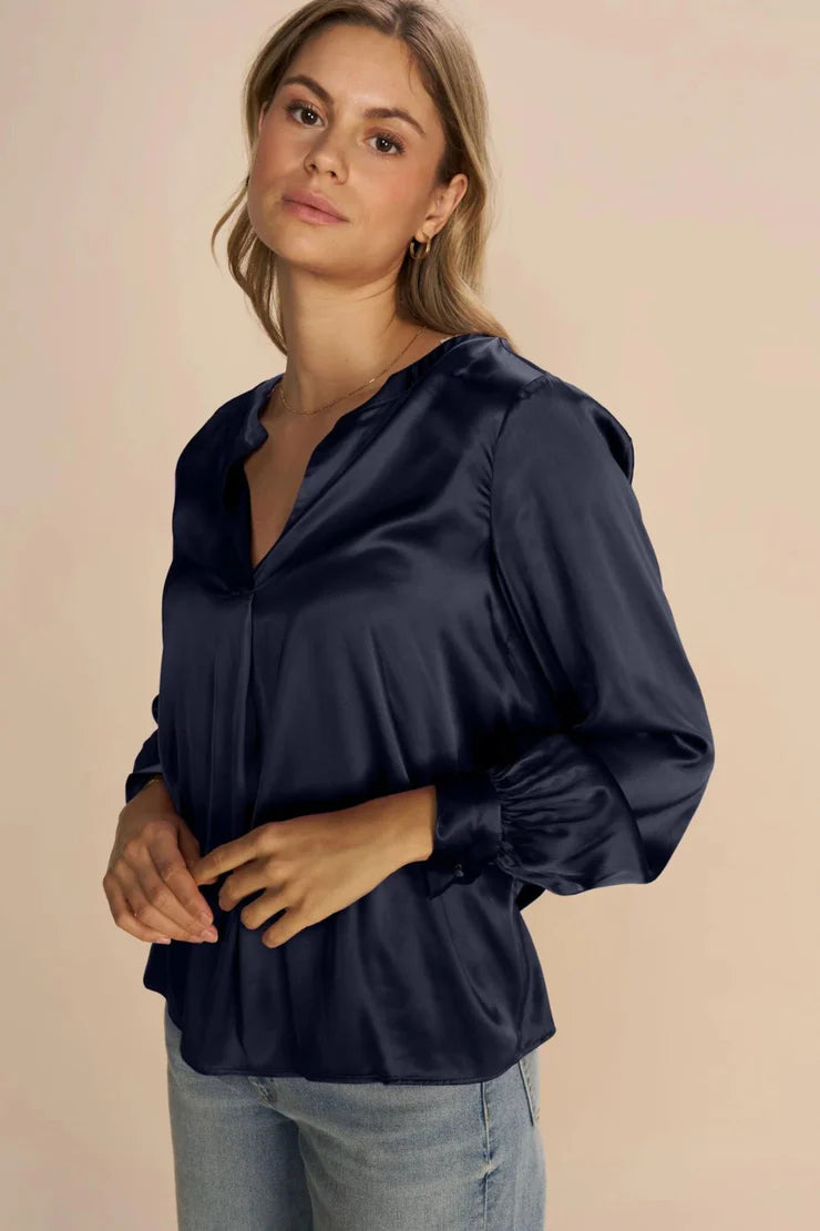 Mos Mosh - Enfa Satin Blouse Salute Navy