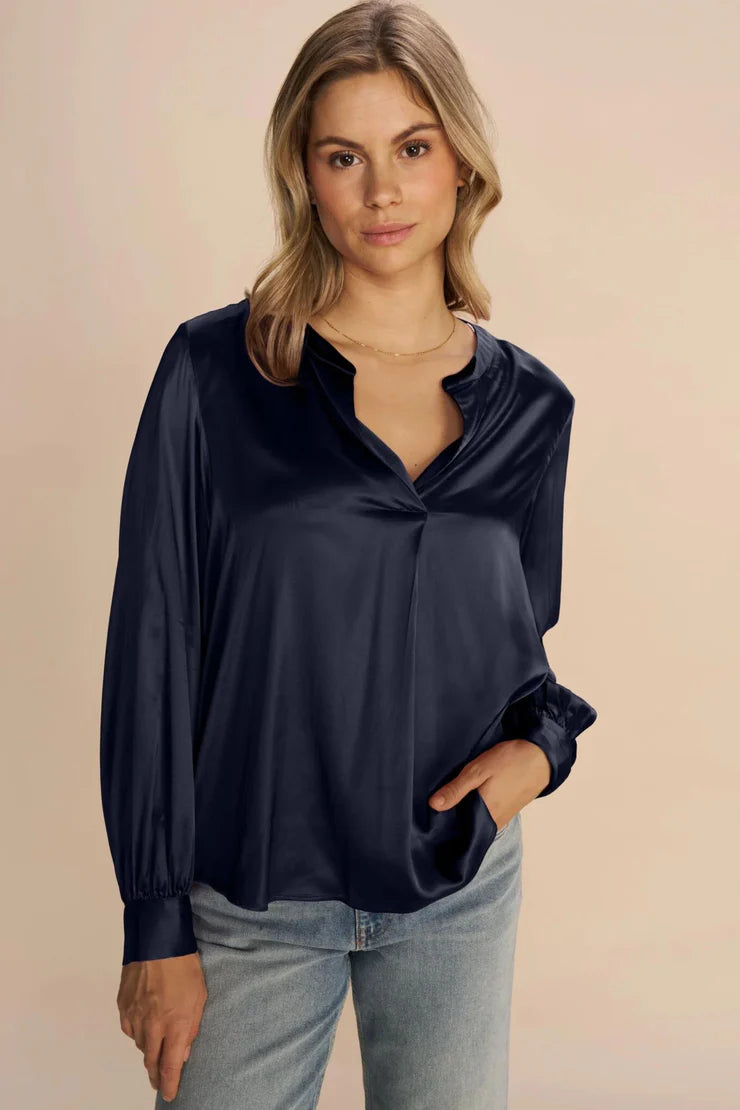 Mos Mosh - Enfa Satin Blouse Salute Navy