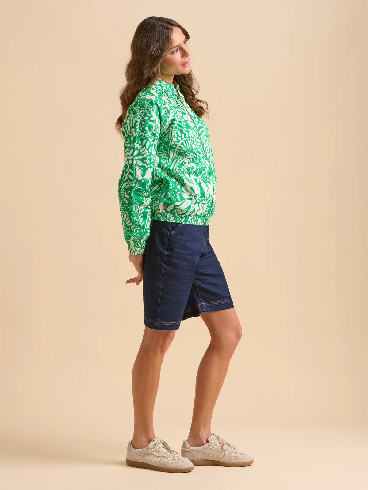 Brakeburn - Pin Tuck Bomber Jacket Green Wildflowers