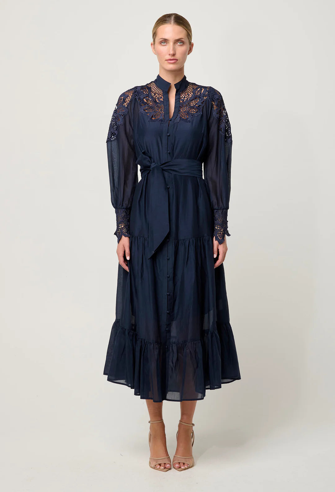 ONCE WAS - Mirador Cotton Silk Lace Maxi Dress in Night Sky