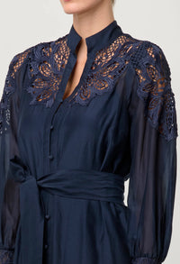 ONCE WAS - Mirador Cotton Silk Lace Maxi Dress in Night Sky