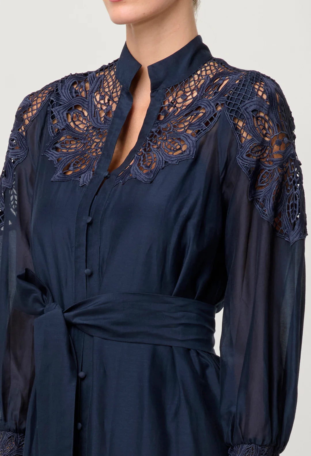 ONCE WAS - Mirador Cotton Silk Lace Maxi Dress in Night Sky