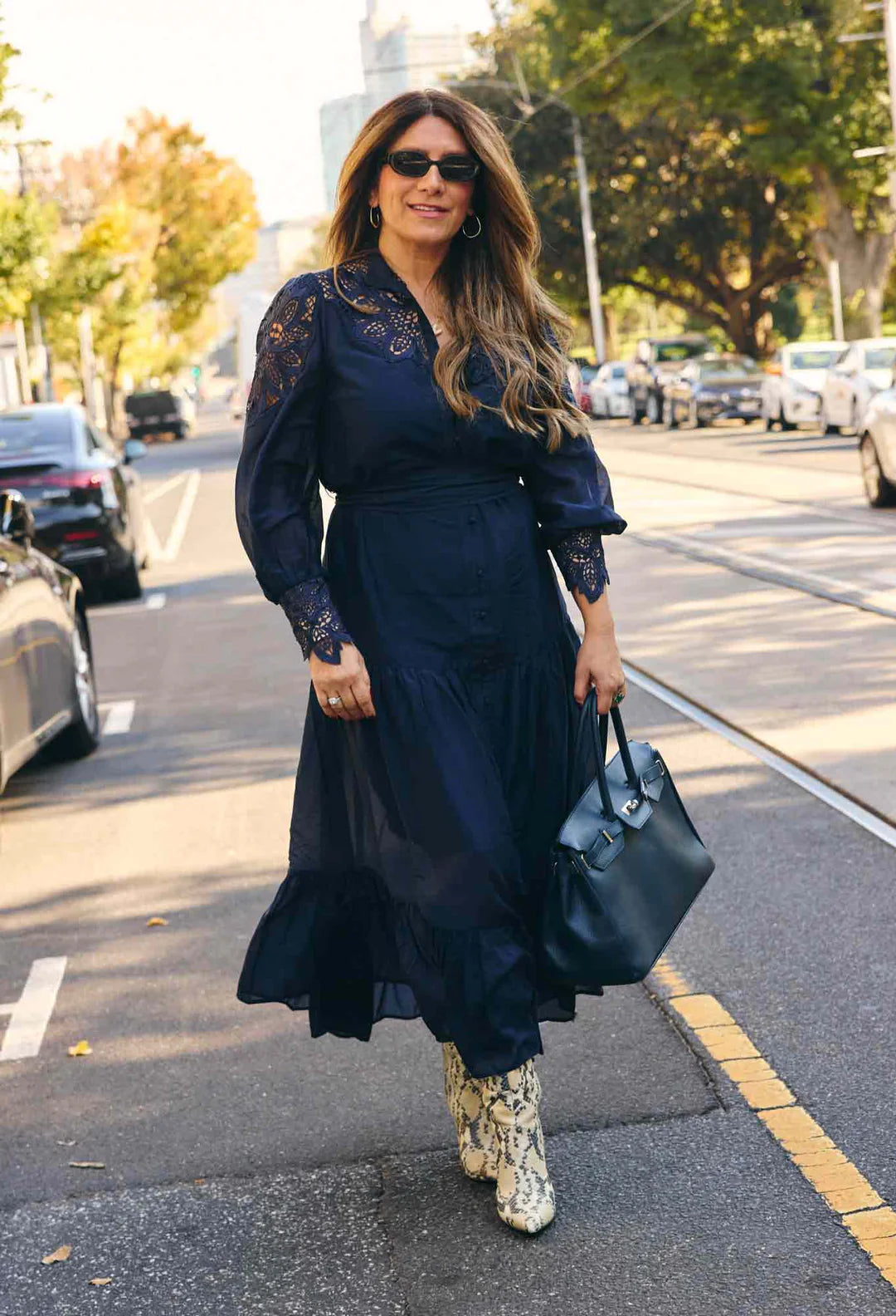 ONCE WAS - Mirador Cotton Silk Lace Maxi Dress in Night Sky