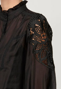 ONCE WAS - Sevilla Cotton Silk Shirt in Black/Onyx