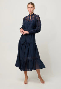 ONCE WAS - Mirador Cotton Silk Lace Maxi Dress in Night Sky