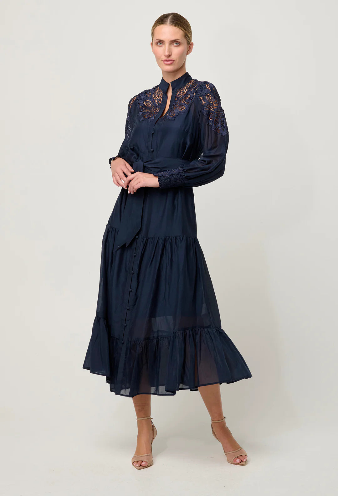ONCE WAS - Mirador Cotton Silk Lace Maxi Dress in Night Sky
