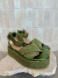 Fiorina - Chloe Metallic Green Woven Platform Sandal