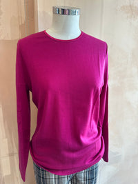 Ebony - Merino (210) LS Satin Crew Top Raspberry