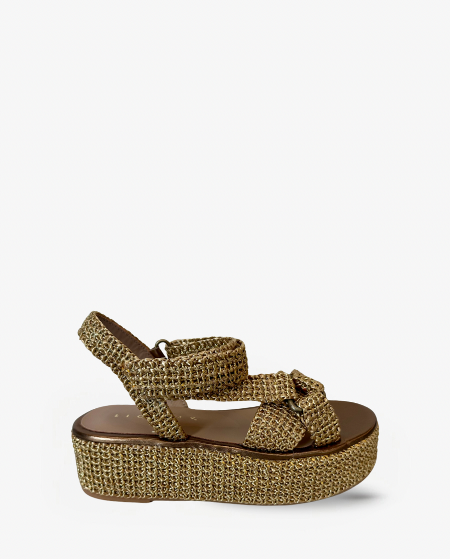 Fiorina - Jess Metallic Bronze Gold Woven Platform Sandal
