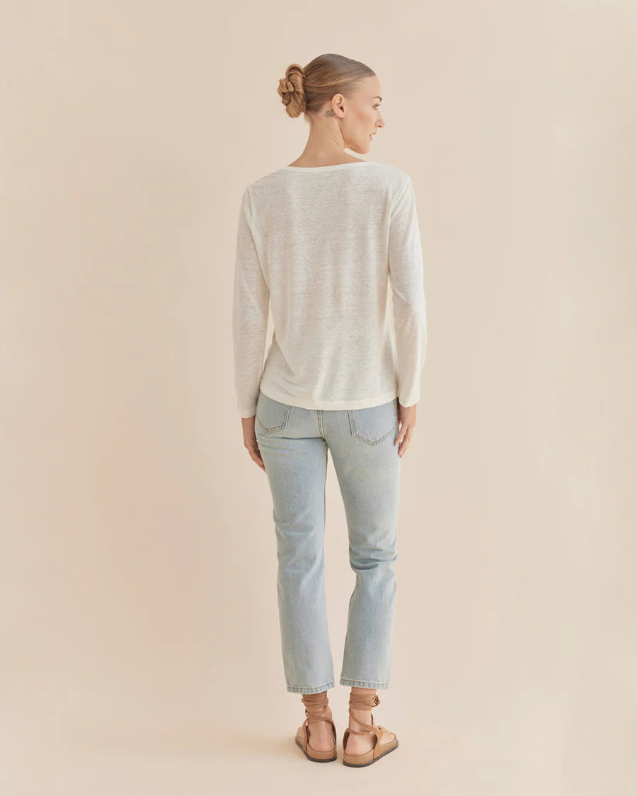Amelius - Priya Long Sleeve Linen Jersey Top Ivory
