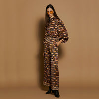 Meisie - Embroidered Satin Trousers Honey