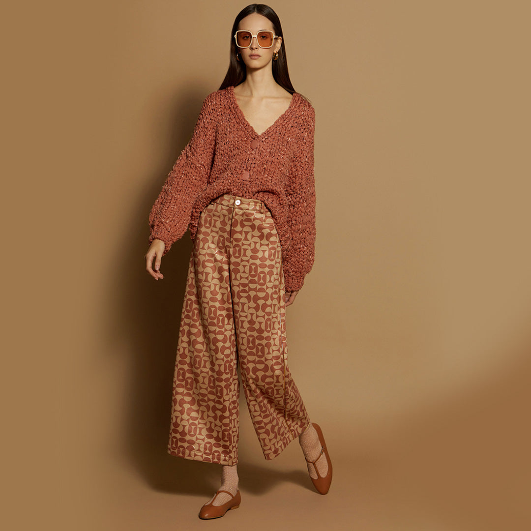 Meisie - Neoprene Cropped Trousers Caramel