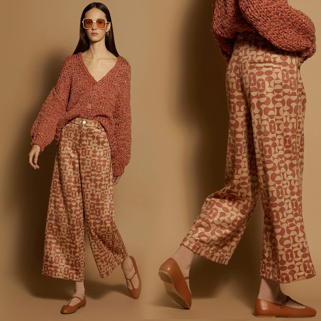 Meisie - Neoprene Cropped Trousers Caramel