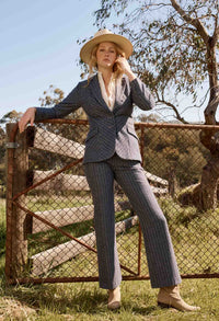 ONCE WAS - Coraline Chevron Stripe Ponte Pant in Bluestone Stripe