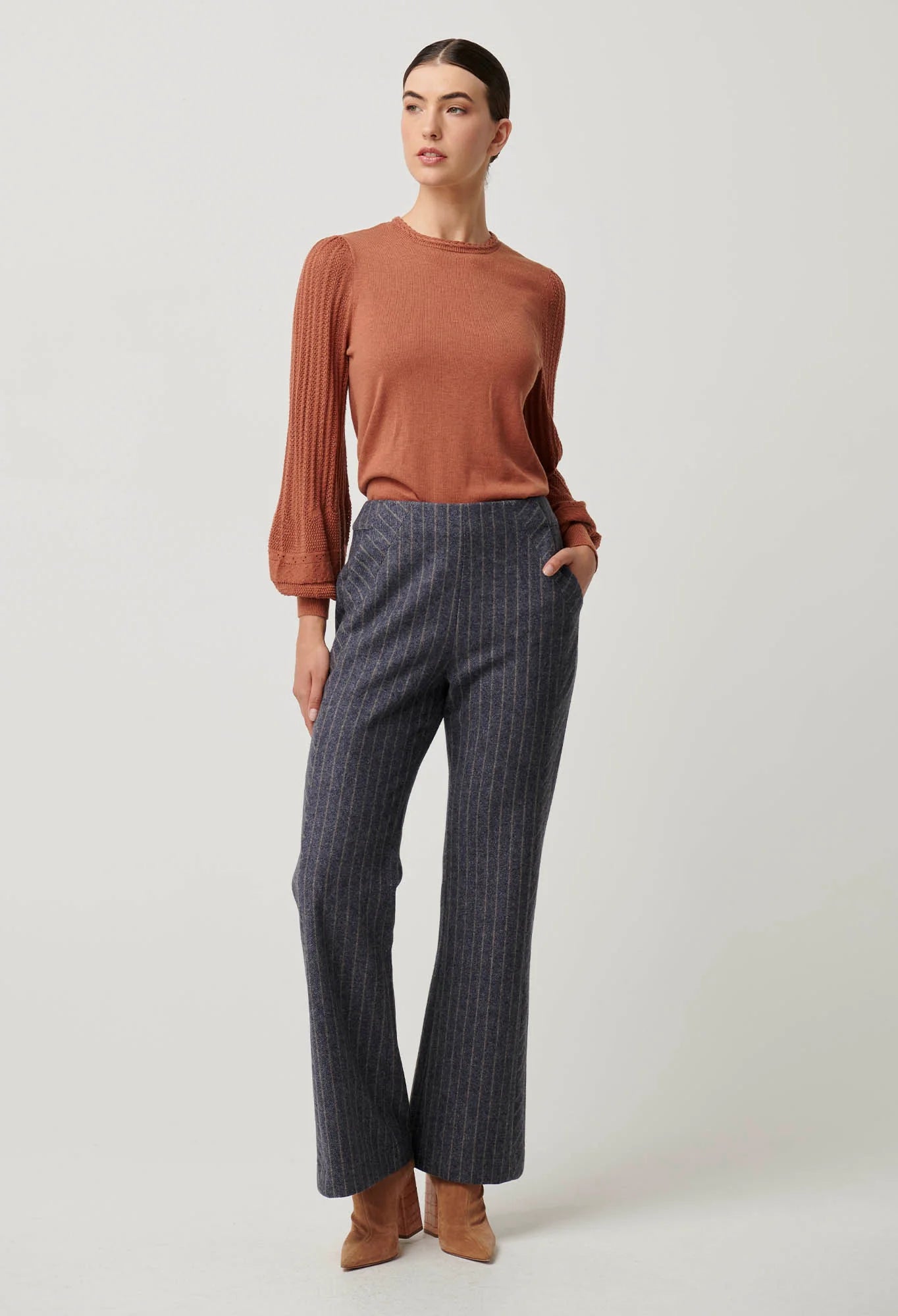 ONCE WAS - Coraline Chevron Stripe Ponte Pant in Bluestone Stripe